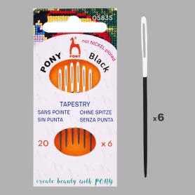 Иглы PONY гобеленовые с белым ушком 05835 Tapestry BLACK № 20, 6 шт.