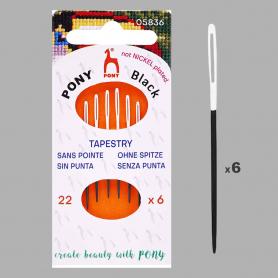 Иглы PONY гобеленовые с белым ушком 05836 Tapestry BLACK № 22, 6 шт.