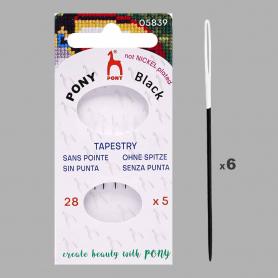Иглы PONY гобеленовые с белым ушком 05839 Tapestry BLACK № 28, 6 шт.