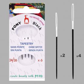 Иглы PONY гобеленовые с белым ушком 05844 Tapestry BLACK № 24-26, 6 шт.