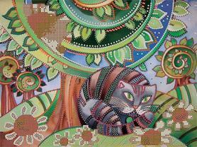 Ткань для вышивания бисером Гамма OBB-0103 «Кот и ромашки»